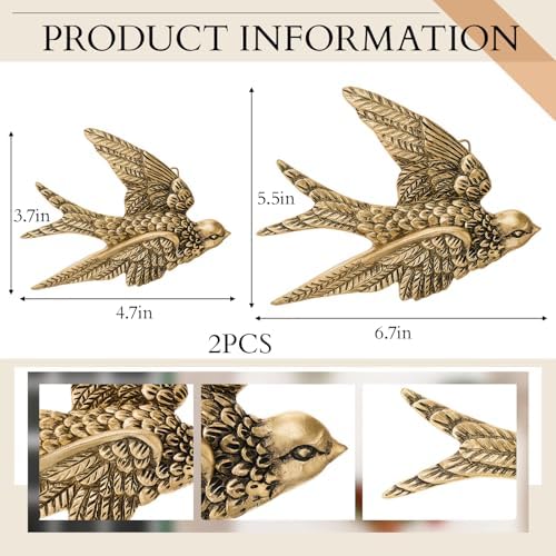 2 Piece Vintage Swallow 3D Wall Decor, 4.7 and 6.7 Inch Resin Art Gift Set - Image 2