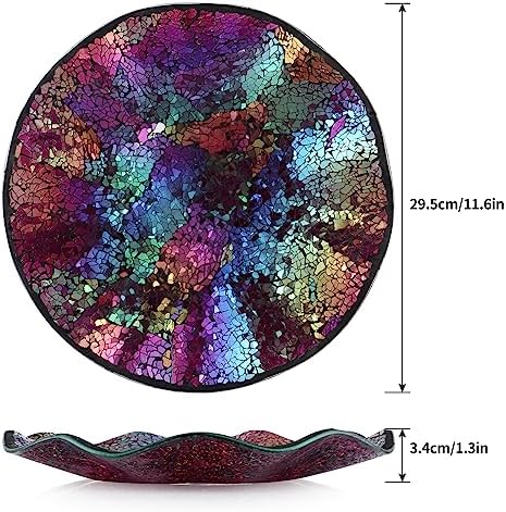 MDLUU Mosaic Centerpiece Tray, 11.6" Decorative Glass Plate, Home Decor Glass Bowl for Dining Room Table, Coffee Table, Gift (Multicolored Purple) - Image 3