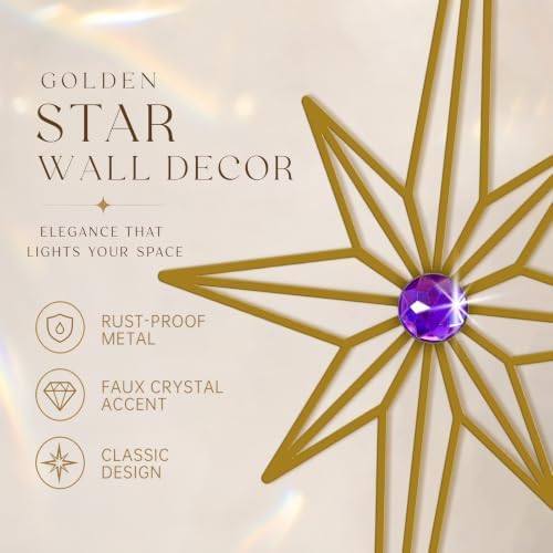 sxnzequnze 4 Pcs Star Wall Art for Home Decor Living Room Bedroom Office Metal 3D,Bling,with Hanging Hook Starburst Midcentury Sculpture Retro Gallery Accent Celestial -Gold 16.5in/9.4in - Image 2