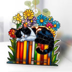 Cat Book Ornament – Stained Glass Style Acrylic Christmas Ornament, Book Lover Gifts for Women, Teacher & Librarian Holiday Decorations, Bookworm Fantasy Ornament for Reading Nook or Tree(Sun-16) - Image 2