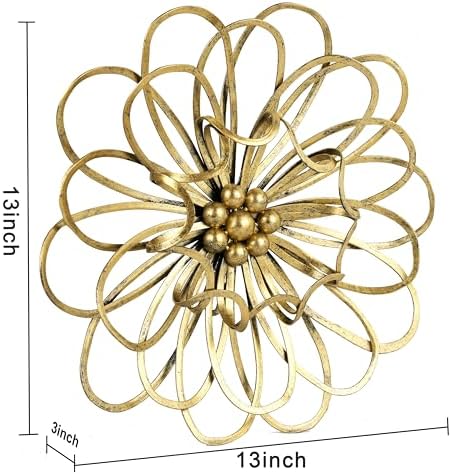 Remenna Metal Flowers Wall Decor, Metal Rustic Wall Art Decoration Farmhouse Wall Decorations Multiple Floral Hanging Decor for Bathroom Living Room Home Office Garden Kitchen 13inch (Rustic Gold) - Image 4