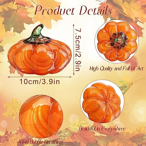 Blown Glass Pumpkin Figurine Orange Crystal Harvest Fall Thanksgiving Decor - Image 3