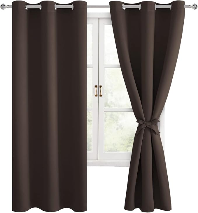 Blackout Curtains for Bedroom, 38 x 63 Inches Length Brown 2 Panels | Thermal by Hiasan