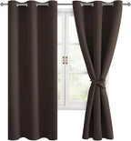 Blackout Curtains for Bedroom, 38 x 63 Inches Length Brown 2 Panels | Thermal by Hiasan