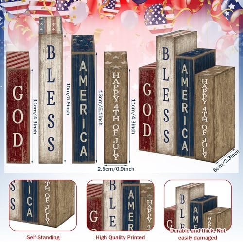 Lineshading 4 Pcs Patriotic Table Decoration Glod Bless American Wooden Book - Image 3