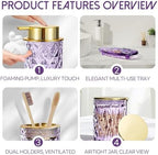 5 Piece Glass Bathroom Accessories Set, Purple & Gold Vanity Countertop Set - Image 4