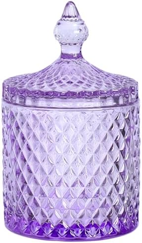 Sizikato Diamond Faceted Glass Candy Jar with Lid, 18oz Purple Decorative Jar, Nut Jar, Dried Fruit Storage Jar. by Sizikato