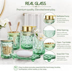 Green Bathroom Accessories Set with Shower Curtain and Liner, 7-Piece Bathroom Decor Set, Soap Dispenser, Toothbrush Holder, Soap Dish, Vanity Tray, Complete Bathroom Makeover Set - Image 4