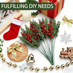 50 Pcs Christmas Artificial Pine Branches with Red Berry Stems - 10.5" Faux Greenery Norfolk Pine Fake Cedar Pine Needles Picks for Wreaths Craft DIY Garlands Home Decor - Image 5