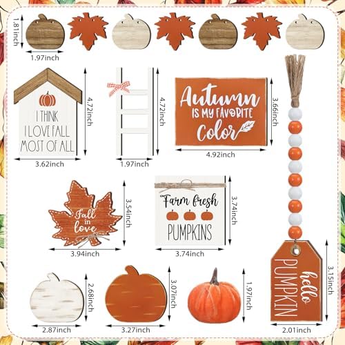 Reallnaive 18 Pcs Fall Tiered Tray Decor, Classic Vintage Pumpkin Signs - Image 3