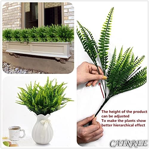 Artificial Boston Ferns Plants, Plastic Persian Grass Faux Shrubs Fake Leaves Simulation Greenery Bushes Home Outdoor Indoor Garden Wedding Decoration Office Yard Verandah Planter Filler – 4 Pack - Image 5