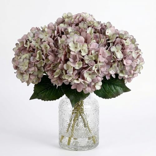 6Pcs 13" Purple Green Silk Hydrangea Artificial Flowers by Blooming+Paradise