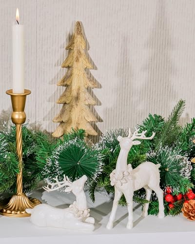 DN DECONATION 2pcs White Christmas Reindeer Statue, Christmas Home Decor - Image 4