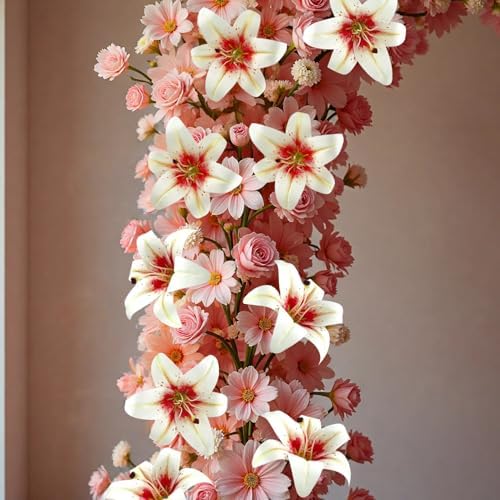 20PCS 6" Large Fake Lily Flower Heads, Realistic Stamens Artificial Flowers for Crafts Cake Wedding Decor (White Pink) - Image 6
