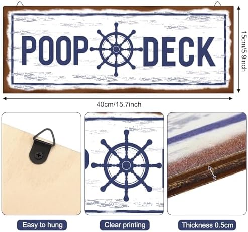 Jetec POOP DECK Sign Nautical Bathroom Wall Decor,White - Image 2