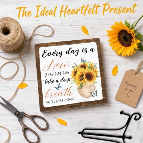 Rustic Farmhouse Decor, Sunflower Wooden Sign for Home Office Desk Shelf Tabletop Decor, Housewarming Gifts for Women Men (A05) - Image 5