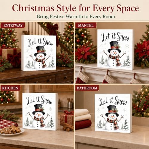 Christmas Decorations Winter Snowman Let It Snow Wood Box Sign - Image 6
