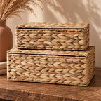 Decorative Storage Boxes with Lids - Set of 2 Wicker Organizer Shelf Bins by ZICOTO