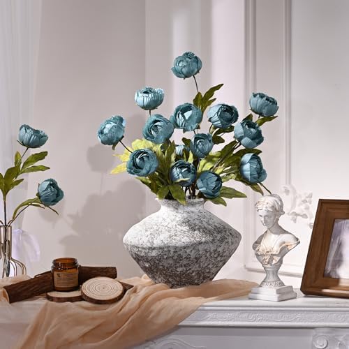 Waipfaru 6 Pcs 27" Faux Peonies Artificial Flowers for Vase, Blue - Image 4