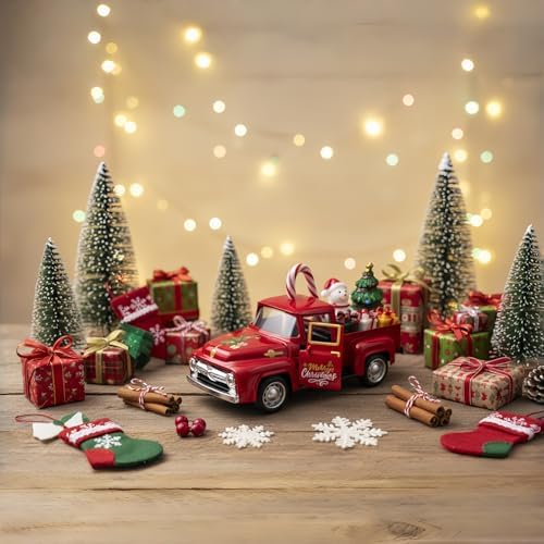 Christmas Red Truck Decor 5 Inch Vintage Farmhouse Metal Truck - Image 4