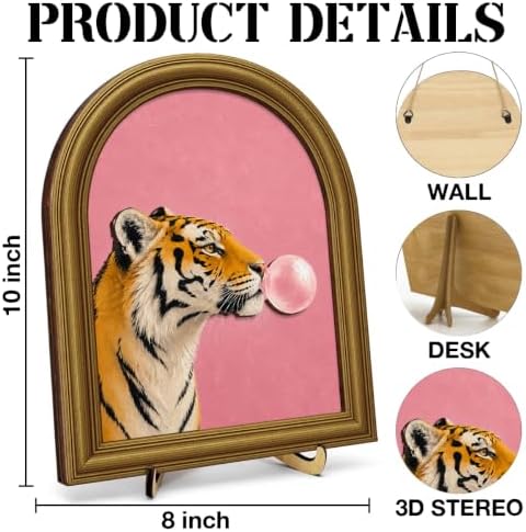 Whimsical Tiger Bubble Gum Pink Wall Art Sign Funky Table Decor - Image 2