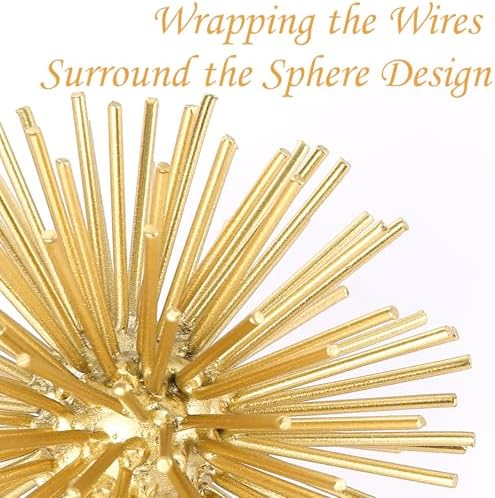 Gold Sphere Decor, Metal Gold Starburst Tabletop Sculpture Decor, Modern Metal Starburst Centerpiece, Spike Ball Decoration for Home Decor - Image 5
