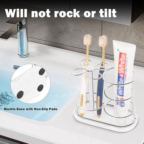 Toothbrush Holder Stand for Bathroom, Metal Toothbrush Organizer with Marble Base, Toothbrush Storage Collection for Family, Suitable for Home Hotel Countertop Vanity (Medium, Chrome Finish) - Image 6