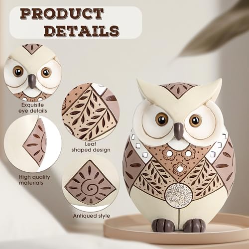 Boho Owl Statue Home Decor Accents, Indoor Animal Decor for Shelf Mantle - Image 2