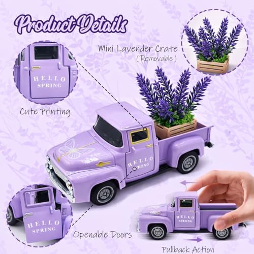 Purple Spring Truck Decor with Lavender Flowers, 5.7 Inch Metal Farm Pickup - Image 6