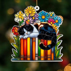 Cat Book Ornament – Stained Glass Style Acrylic Christmas Ornament, Book Lover Gifts for Women, Teacher & Librarian Holiday Decorations, Bookworm Fantasy Ornament for Reading Nook or Tree(Sun-16) - Image 3