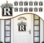 Ultra Large 14'' Last Name All Year Round Front Door Wreath with 26 Initial Letter Welcome Sign All Seasons Eucalyptus Garland and Bow Wreaths for Front Door Porch Farmhouse Decoration (R) - Image 5