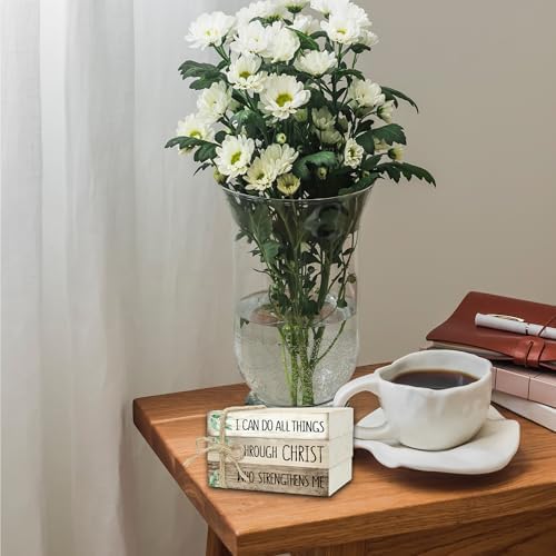 Decorative Books for Home Decor, Wood Book Stack for Table Decor, I Can Do All Things Through Christ Who Strengthens Me Decoration Books for Office Shelf, Farmhouse Stacked Books Decoration (L75) - Image 6