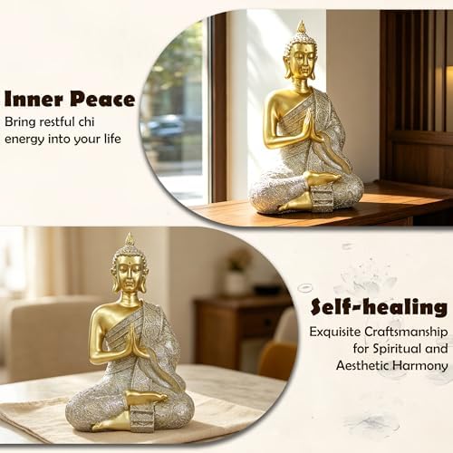 Gold Sitting Buddha Statue Decor Meditation Gifts Zen Art Indoor Statue - Image 2
