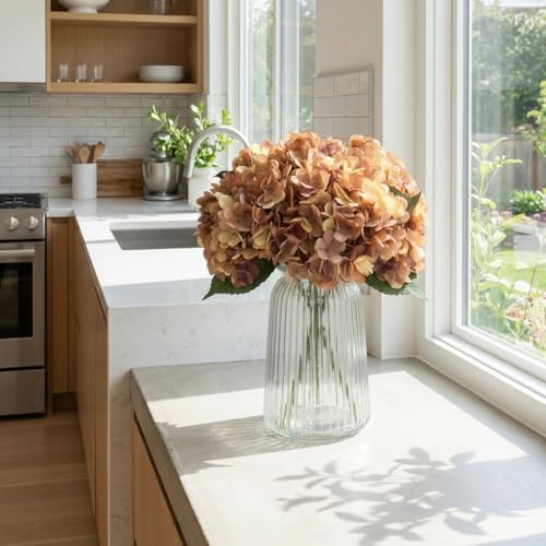 6Pcs 13" Light Brown Silk Hydrangea Artificial Flowers - Image 4