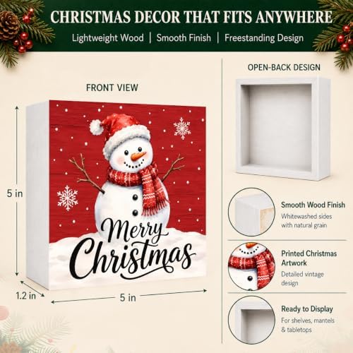 Christmas Decorations Cute Snowman Merry Christmas Wood Box Sign - Image 4
