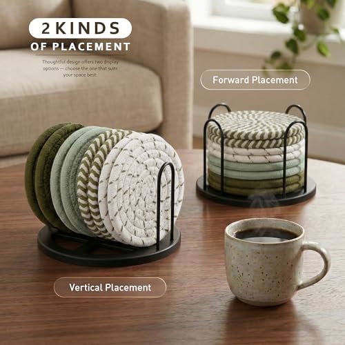 Lazebox Coasters Set of 8 for Drinks, 4 Inch Large Coasters for Coffee Table, Tabletop Protection for Hot & Cold Drinks, Versatile Coasters for Home Decor, Non-Slip & Easy to Clean, Olive Green - Image 6
