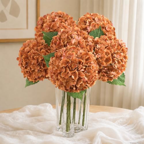 6 Pcs Real Touch Hydrangea Artificial Flowers, 21" Fake Flowers, Brown by Yastouay