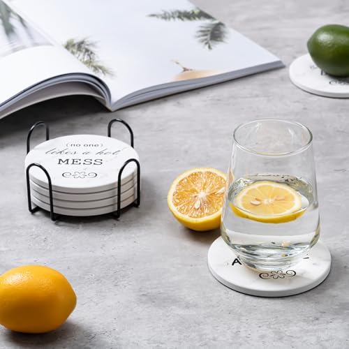 6Pcs Absorbent Coasters Set with Holder,Ceramic Drink Coaster,4 in（A10） - Image 5
