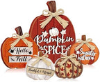 5 Pcs Hello Fall Pumpkin Decor for Home Autumn Wooden Table Centerpiece by GlikCeil