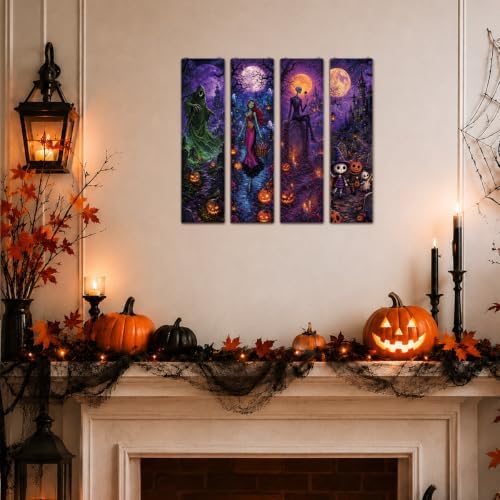 Retro Halloween Decor,4 Pcs Halloween Hanging Signs,Rustic Wood Wall Decor - Image 5