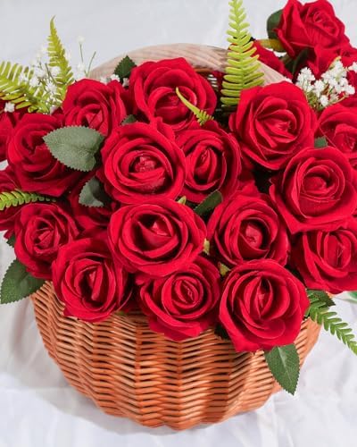 Coferset 50pcs Velvet Artificial Roses Flowers in Bulk,Red - Image 6