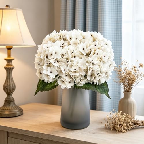 Kimura's Cabin 6pcs Artificial Hydrangea Flowers Fake Hydrangeas,White - Image 3