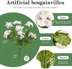 Bougainvillea Artificial Faux Bougainvillea Outdoor 4 Pack Fake Bougainvillea Hanging Flowers Artificial Bougainvillea for Indoor Home Porch Garden Decor Spring Flowers No Vases(White) - Image 2