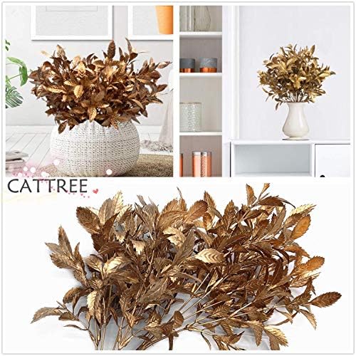 CATTREE Artificial Plants for Christmas, Plastic Grass Faux Shrubs Fake Leaves Simulation Bushes Home Indoor Outdoor Garden Wedding Festival Decoration Hall Office Table Planter Filler – Gold 2 Pack - Image 3