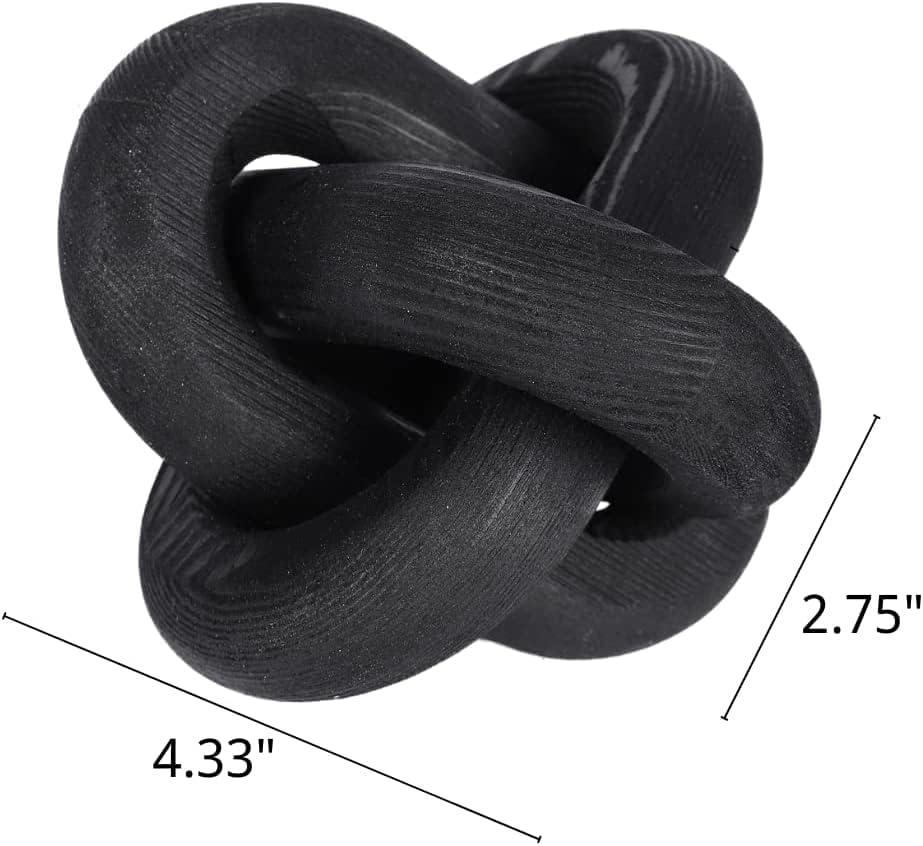 Wood Knot Chain Link Decor - 3 Link Boho Wooden Hand Carved Decorative Wooden Links Knots for Coffee Table Entryway Modern Farmhouse Shelf Decoration (Black) - Image 4