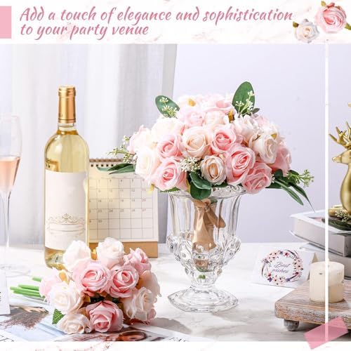 Zeyune 12 Bunches Wedding Bridesmaids Bouquets 144 Heads 7 Inch Artificial Rose Bouquets Silk Fake Flower Bulk with Stems for Proposal Anniversary Bridal Shower Home Party Decor(Champagne) - Image 3