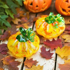 Hand Blown Glass Pumpkin Figurine Yellow Fall Thanksgiving Table Decor - Image 5