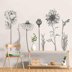 Black Simple Flower Plant Wall Decals, 2 Sheets Large Boho Floral Modern Wall Stickers Peel Stick Sketch Wildflower Wallpaper Art Decor for Bedroom Living Room Office Gifts for Mom(11.8x35.4 in/Sheet) - Image 4