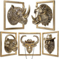 JJALIGHTS Exquisite Resin Animal Head Wall Sculpture (Gift Metal Frame) - Imitation Copper Vintage Decor for Living Room, Bedroom & Office | Decorative Wall Hanging Art by JJALIGHTS