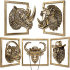 JJALIGHTS Exquisite Resin Animal Head Wall Sculpture (Gift Metal Frame) - Imitation Copper Vintage Decor for Living Room, Bedroom & Office | Decorative Wall Hanging Art by JJALIGHTS